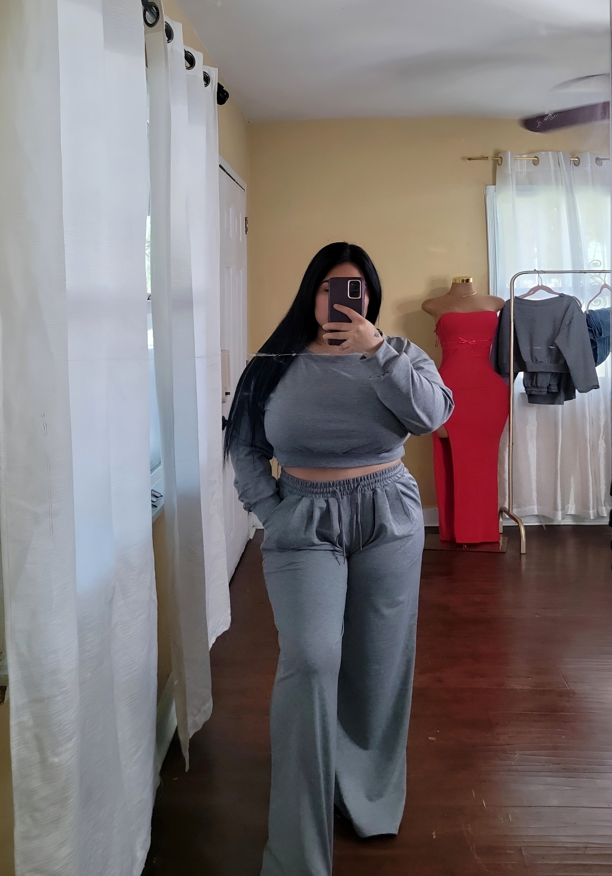 Terry  off shoulder lounge set (Grey color)