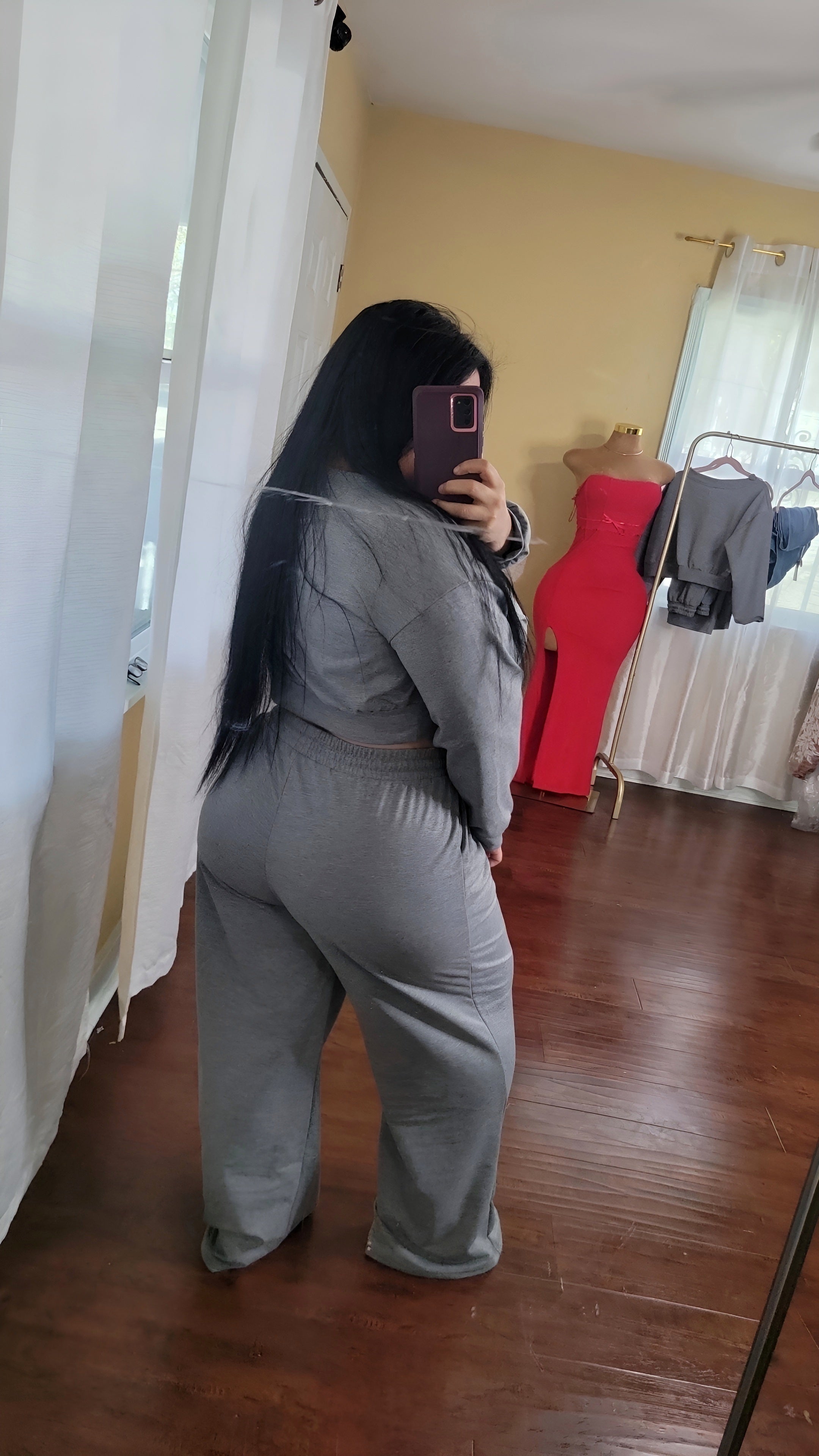 Terry  off shoulder lounge set (Grey color)