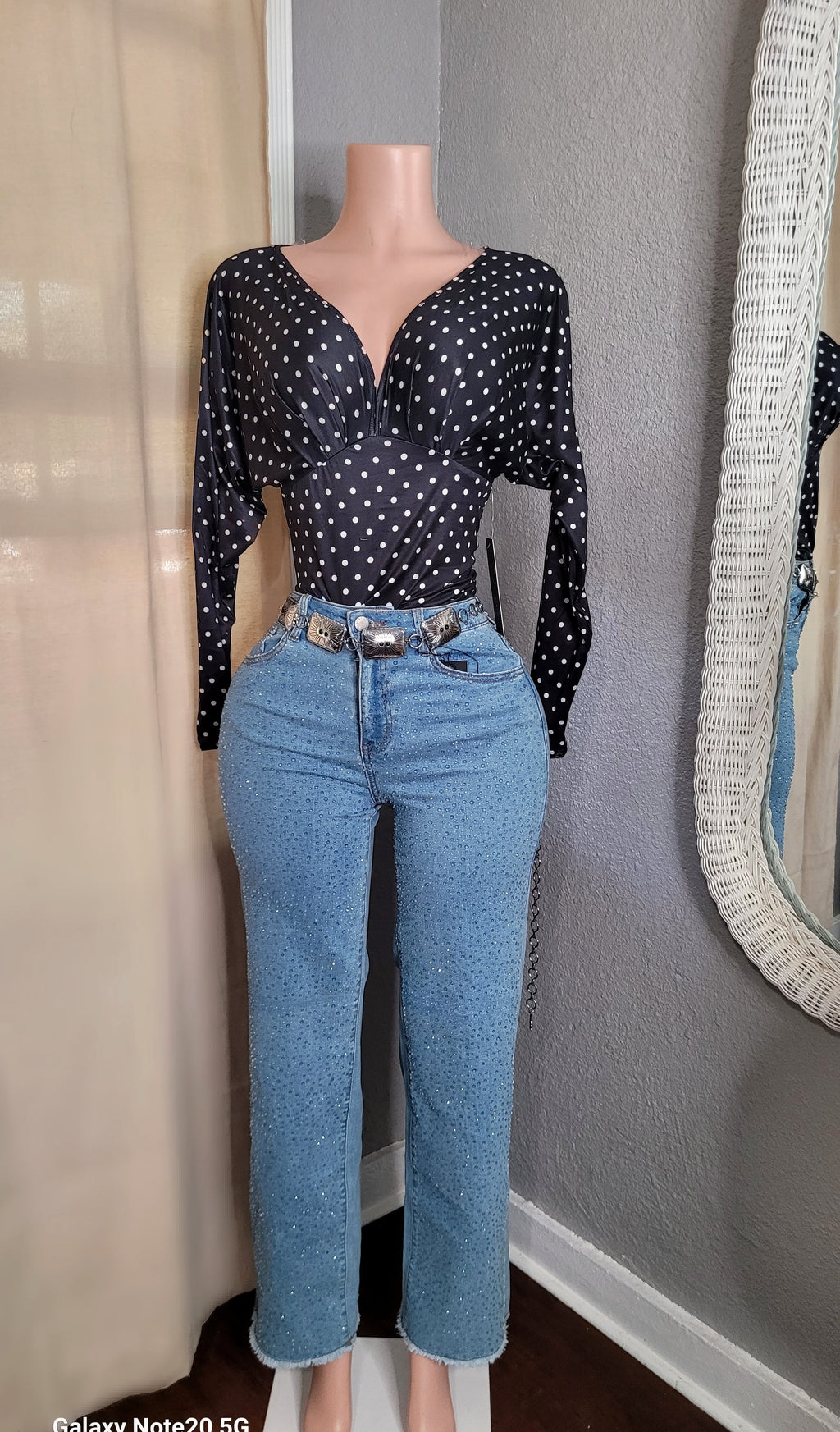 Gris polka dot top