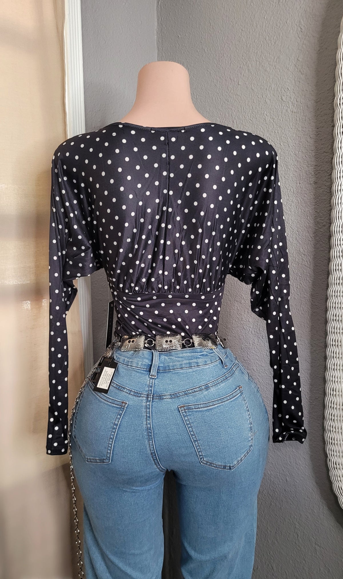 Gris polka dot top