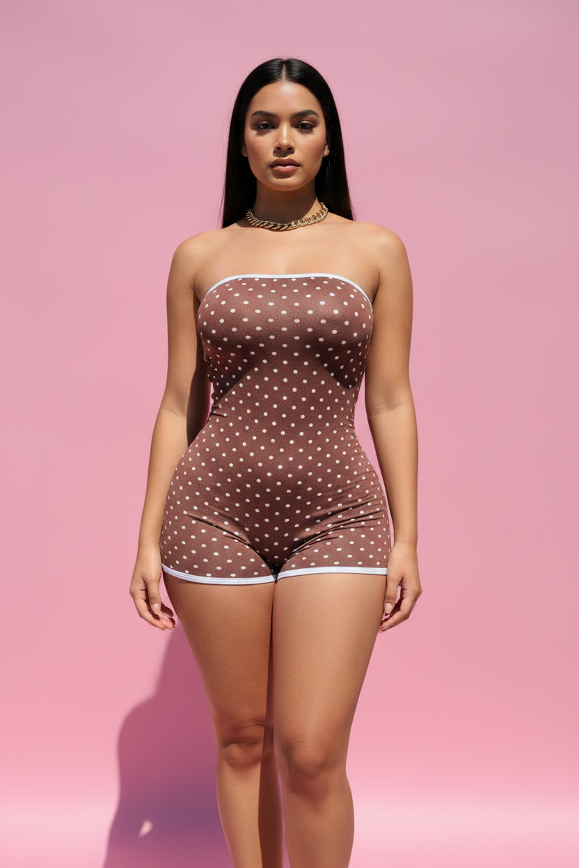 Jazz polka romper (Brown/pink)