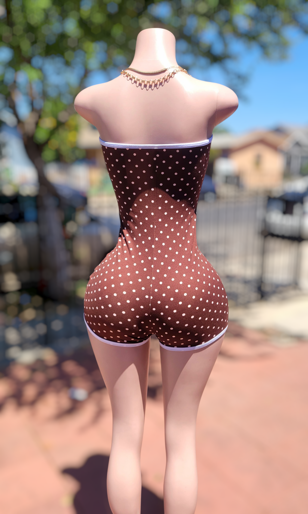 Jazz polka romper (Brown/pink)