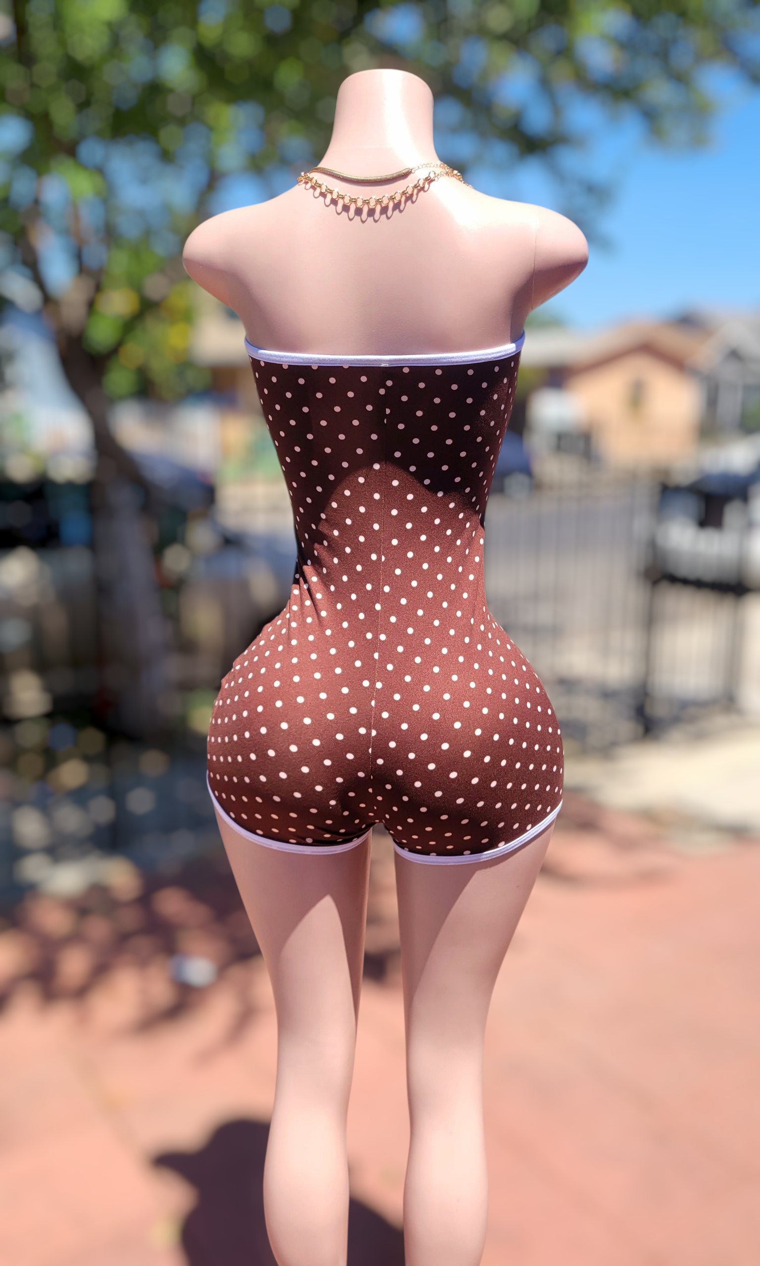 Jazz polka romper (Brown/pink)