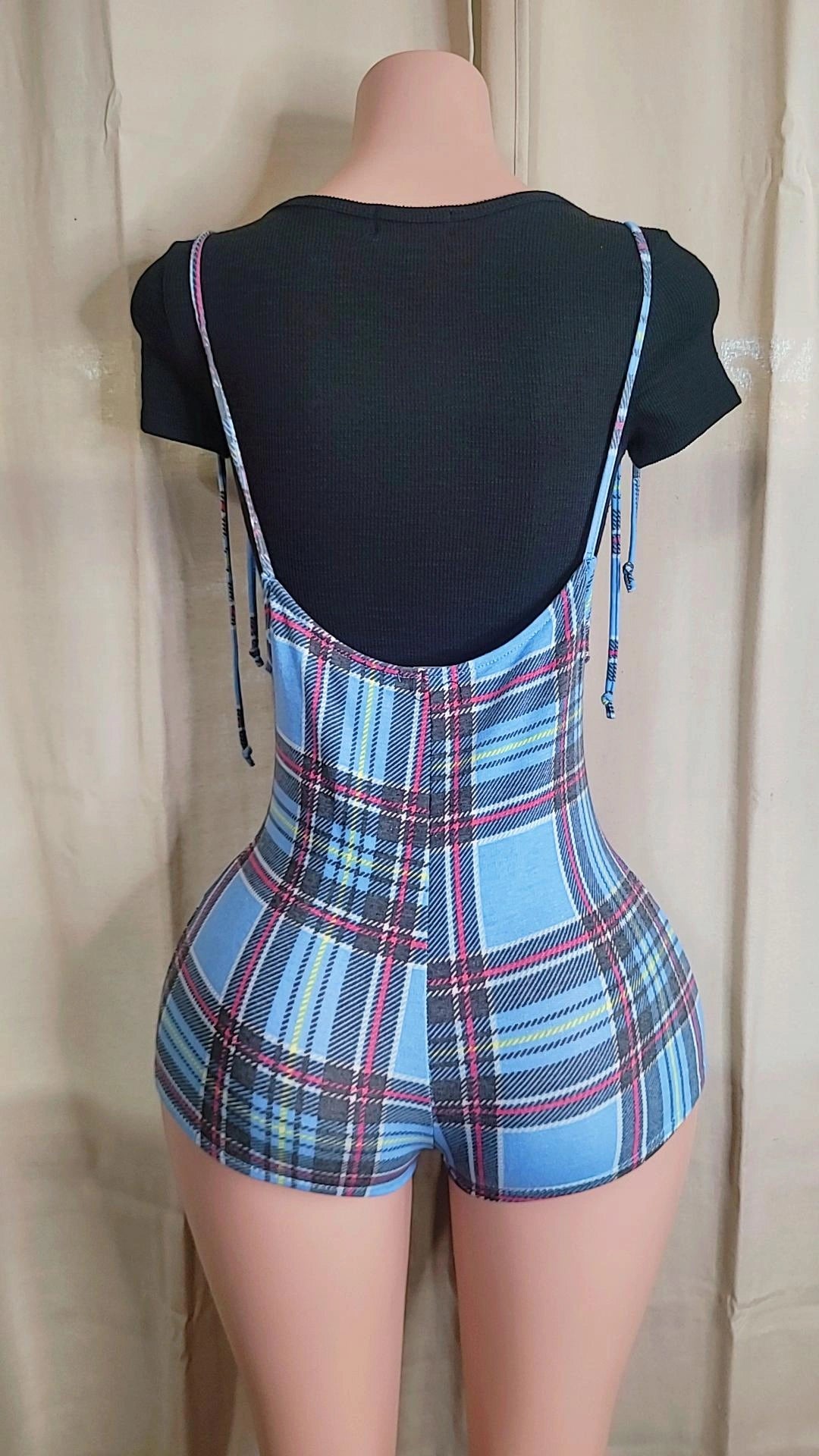 Shady checker suspender short
