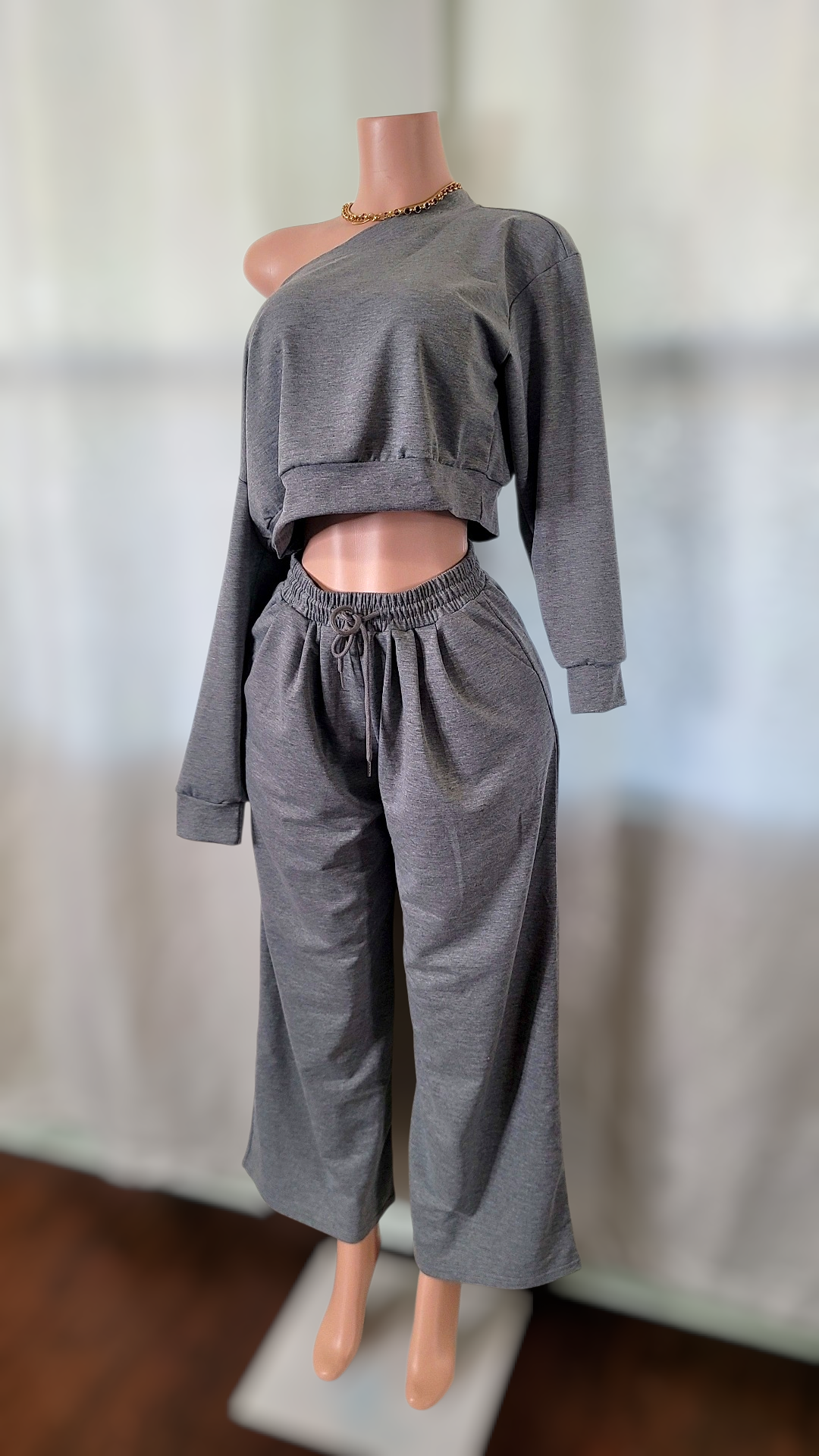 Terry  off shoulder lounge set (Grey color)