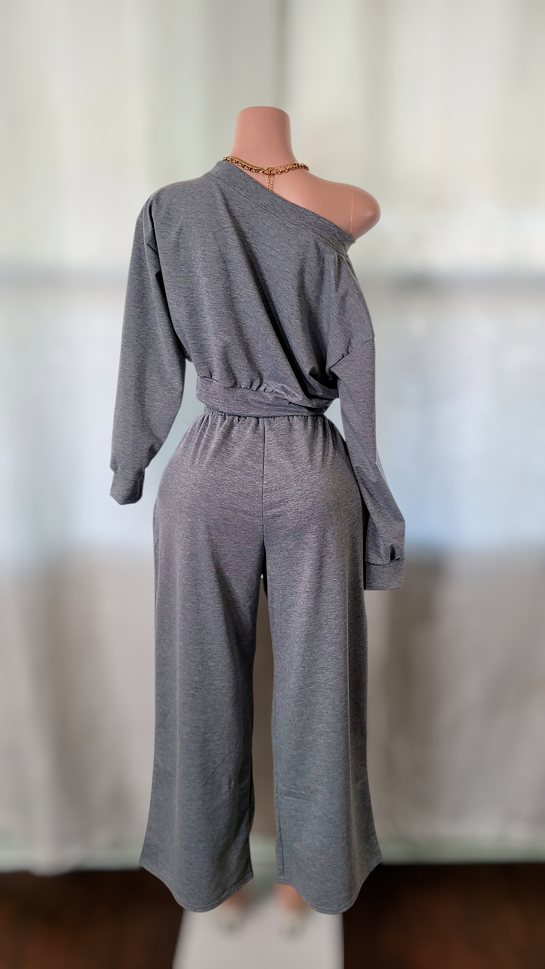 Terry  off shoulder lounge set (Grey color)