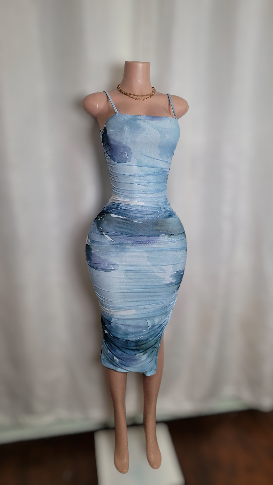 Lauren  ruched midi dress ( Blue Navy )