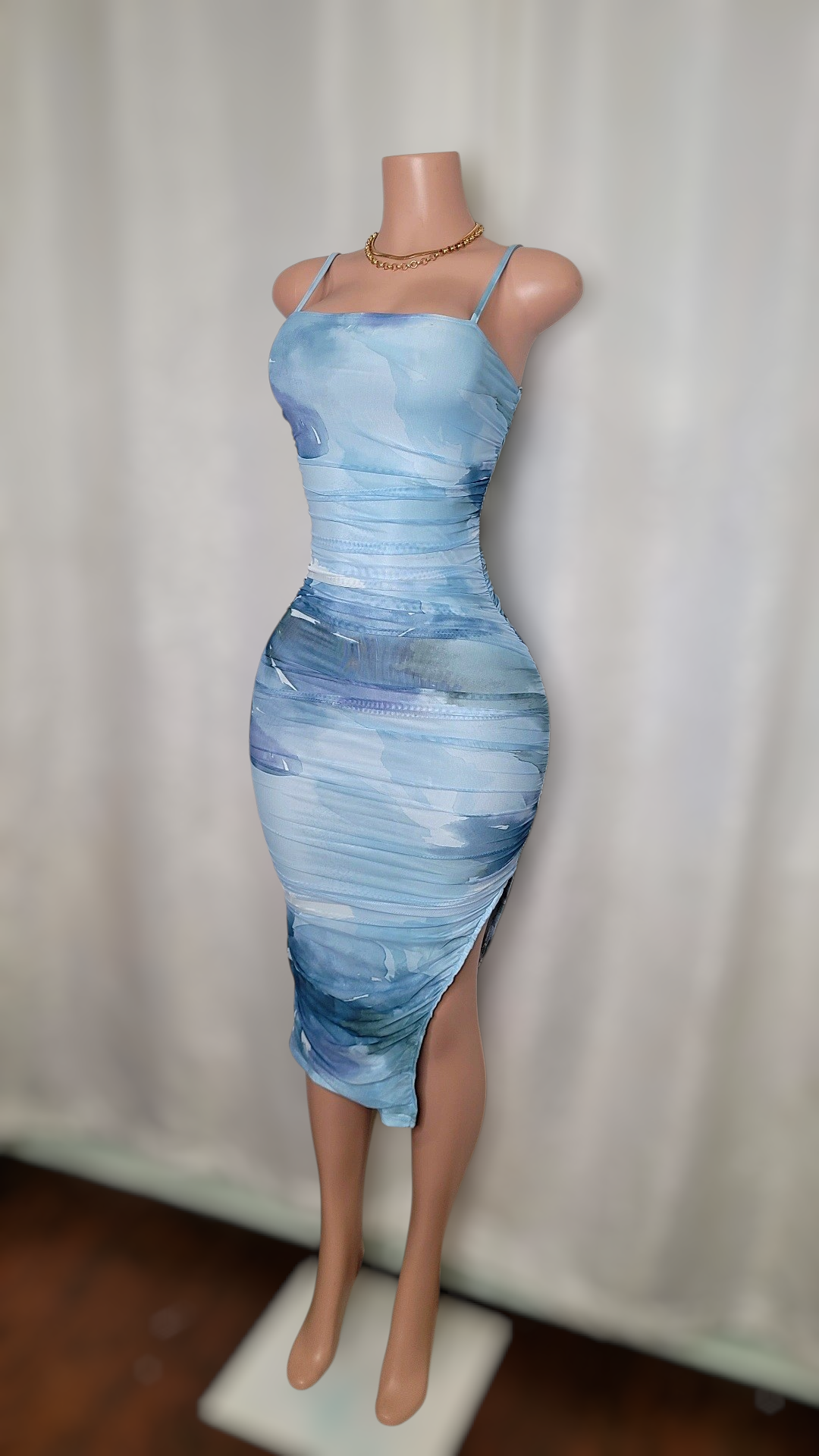 Lauren  ruched midi dress ( Blue Navy )