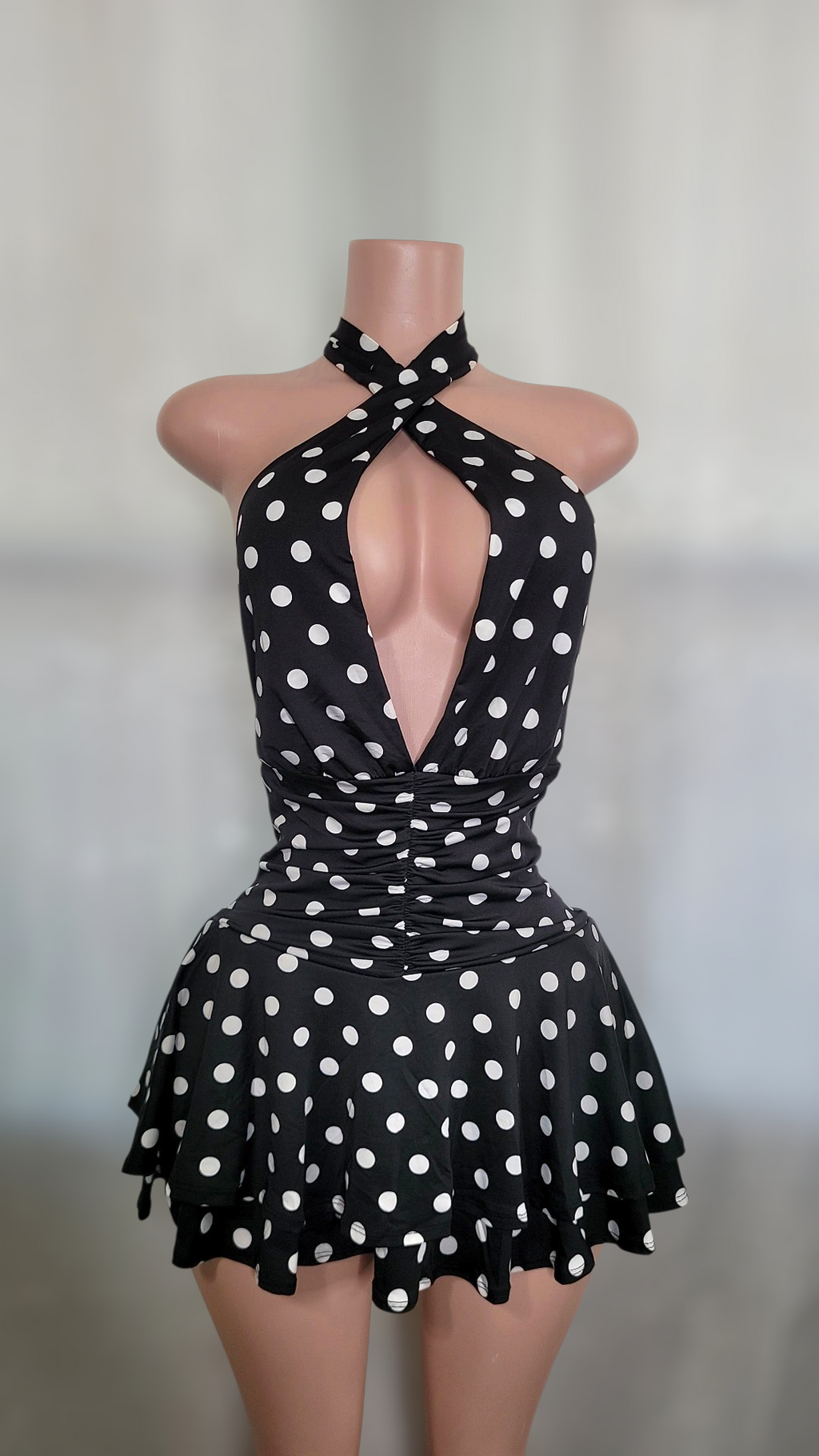 Tirsa polka Dolt Mini Dress ( Black)