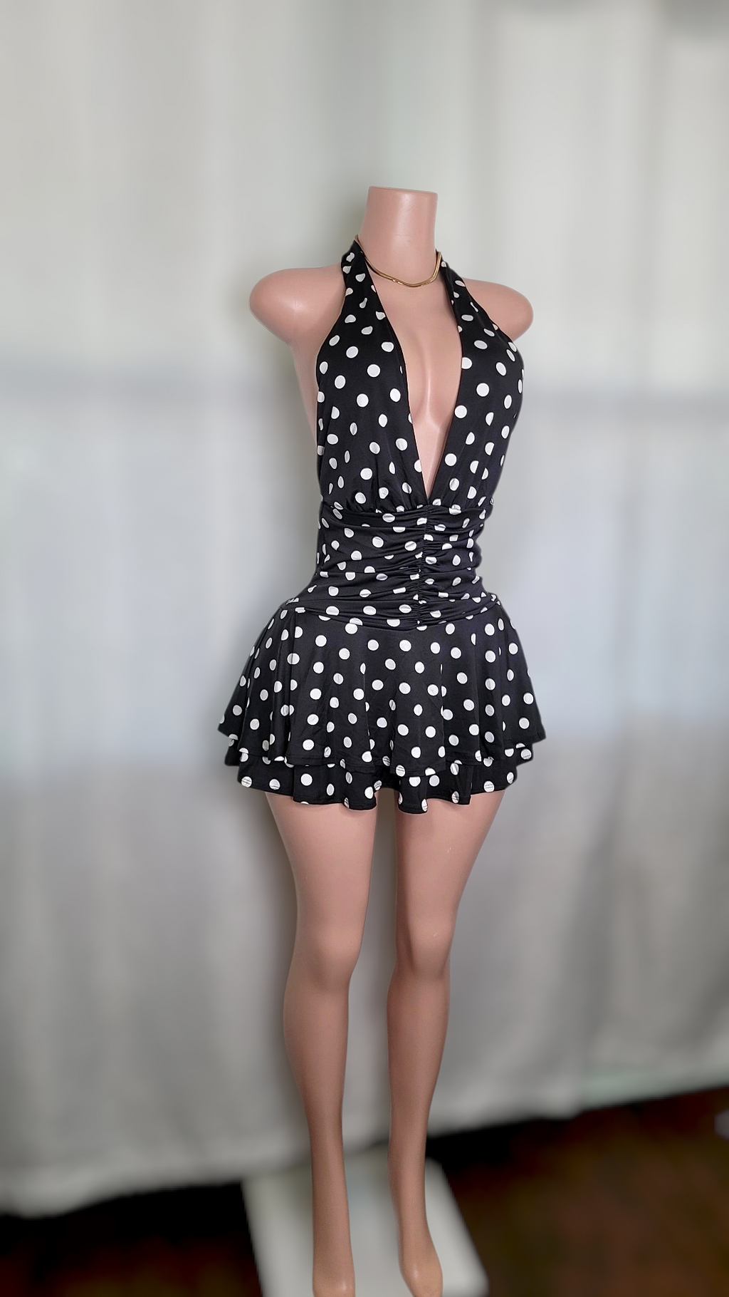 Tirsa polka Dolt Mini Dress ( Black)