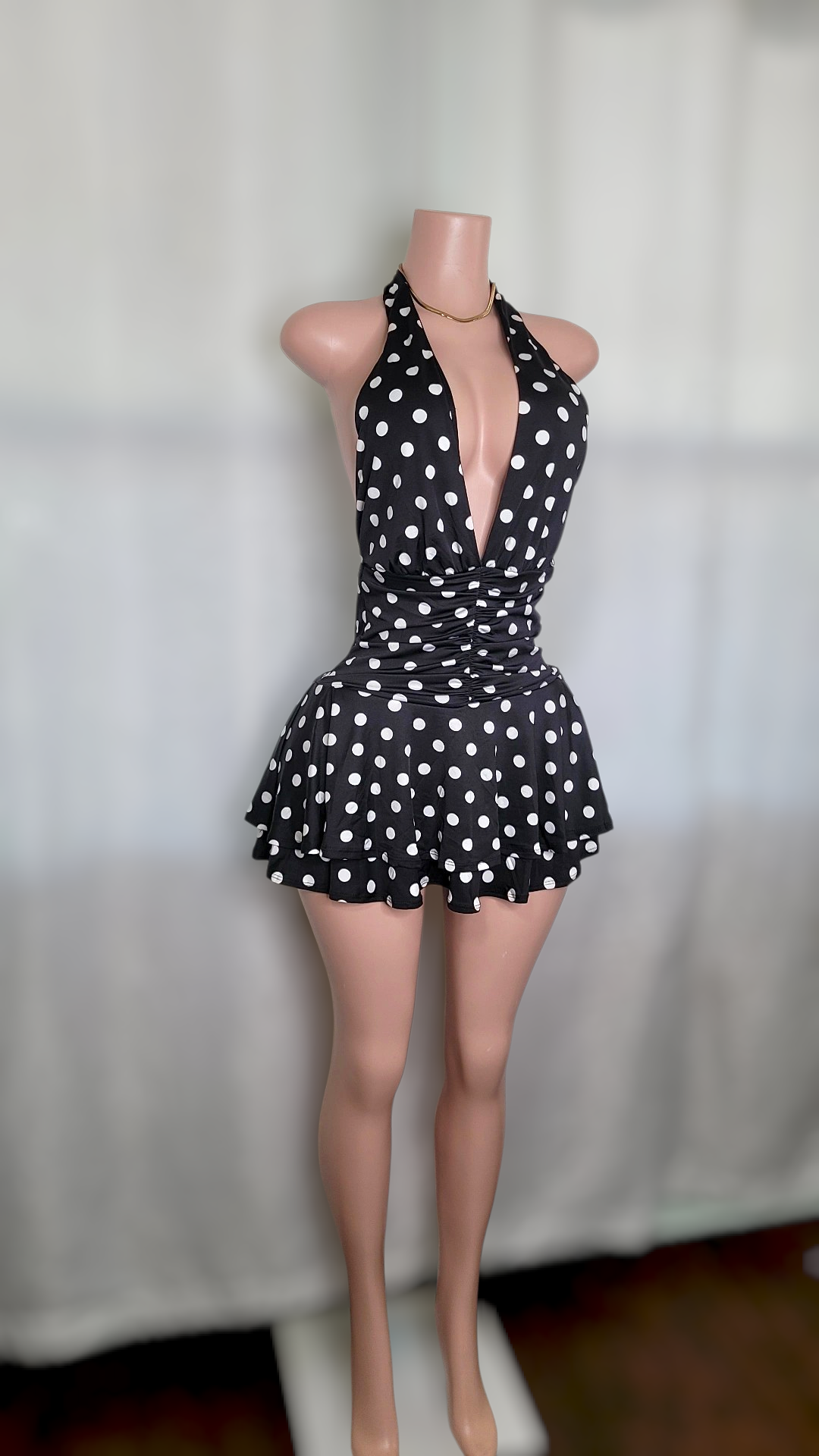 Tirsa polka Dolt Mini Dress ( Black)