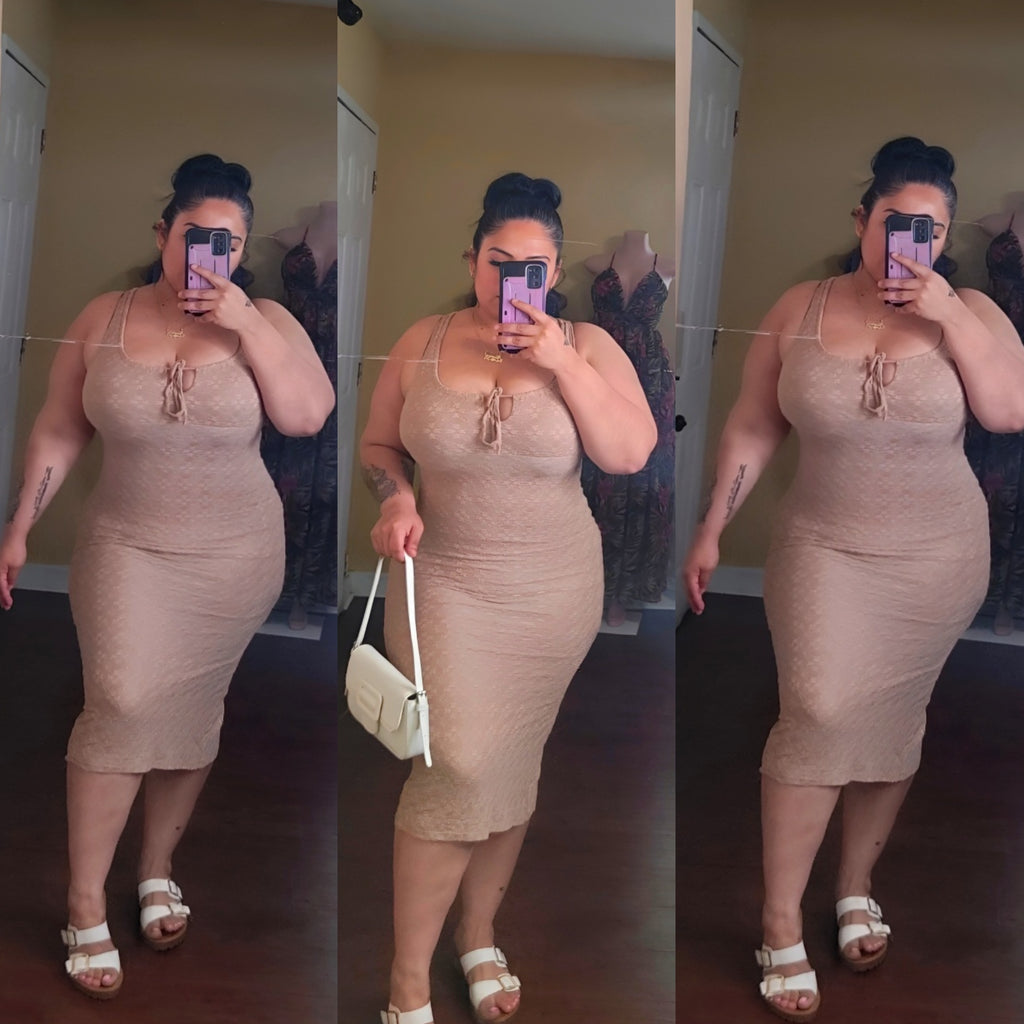 Macy lace midi dress (milk tea color)