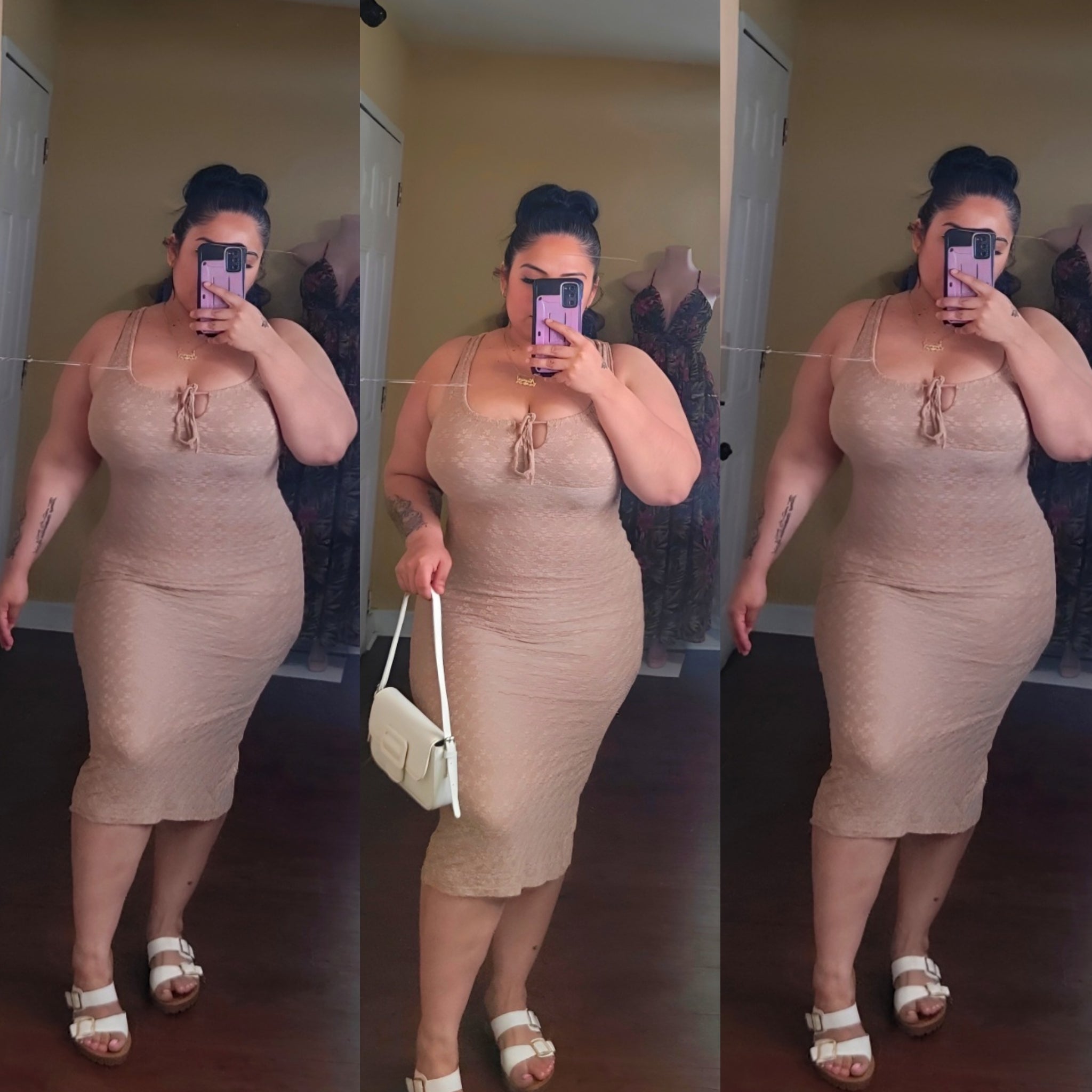 Macy lace midi dress (milk tea color)