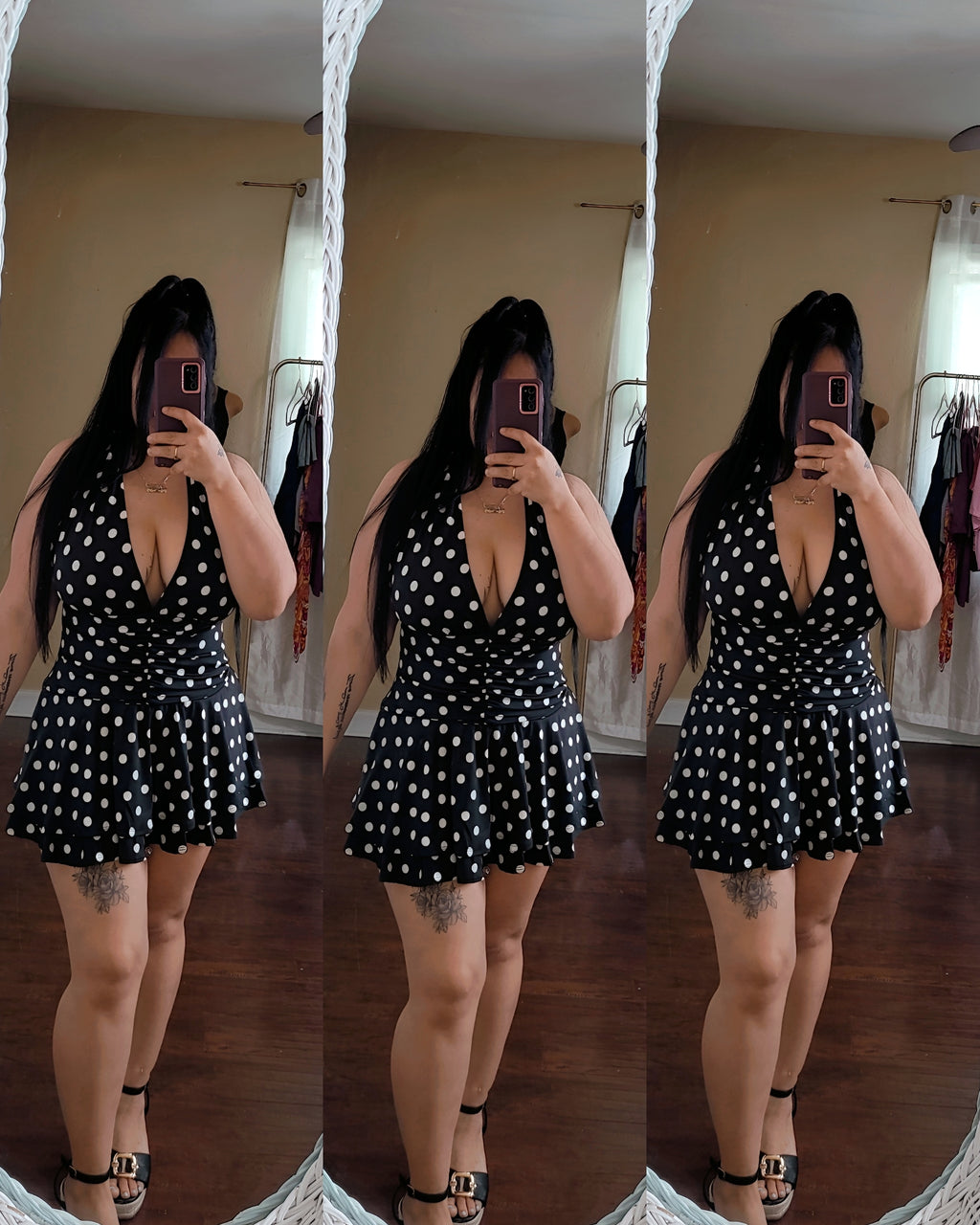 Tirsa polka Dolt Mini Dress ( Black)