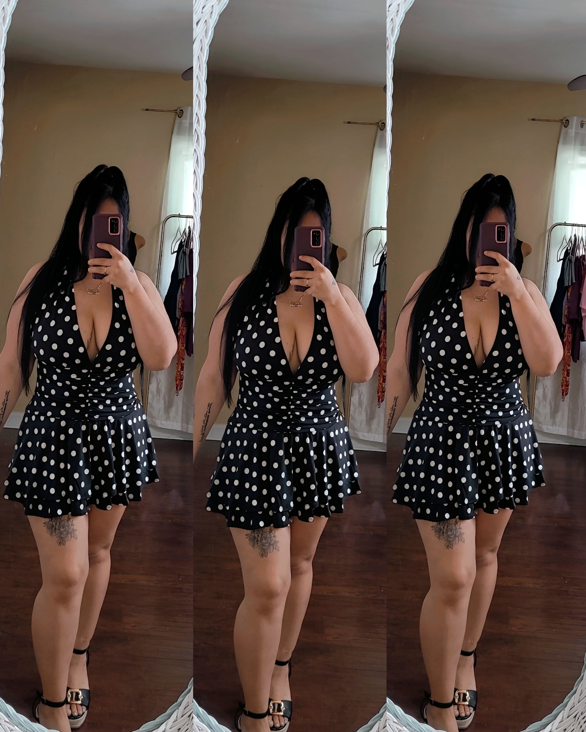 Tirsa polka Dolt Mini Dress ( Black)