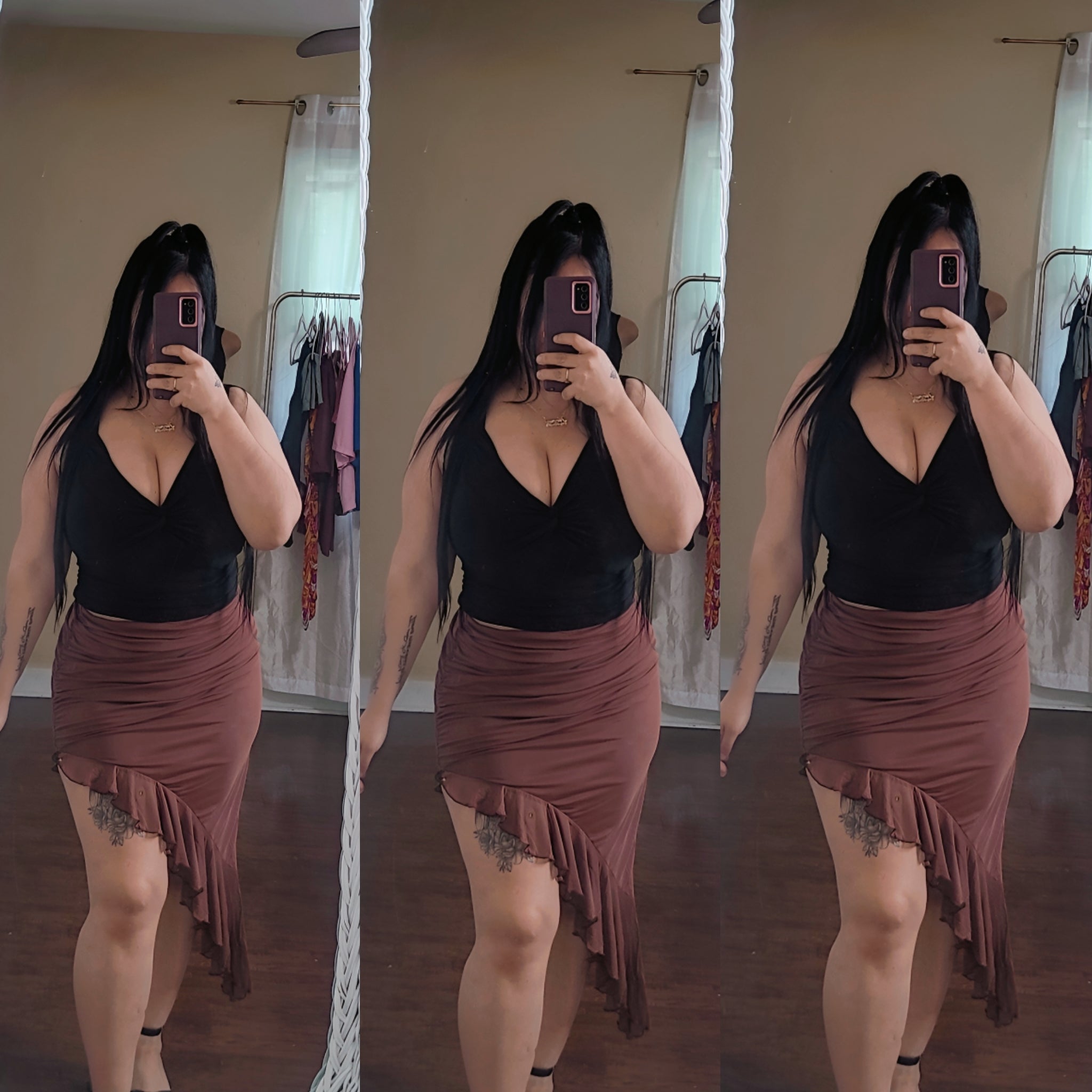 Ale mesh ruffle skirt (Brown color)