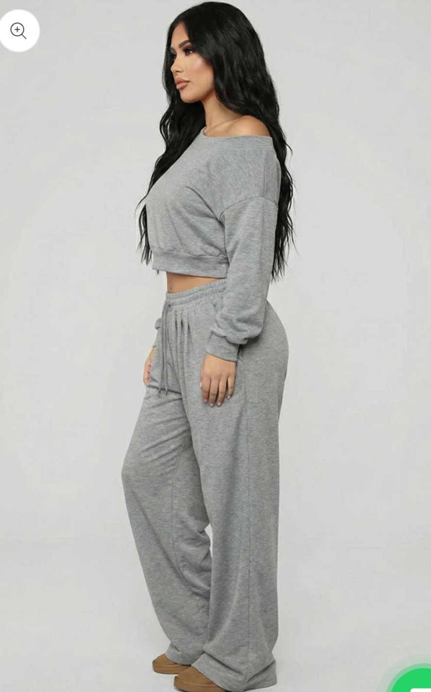 Terry  off shoulder lounge set (Grey color)